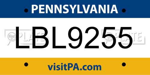 LBL9255 Pennsylvania License Plate