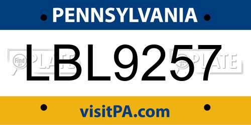 LBL9257 Pennsylvania License Plate