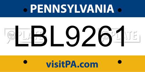 LBL9261 Pennsylvania License Plate