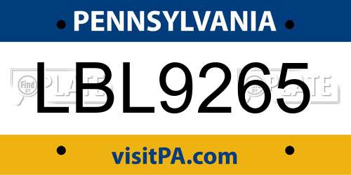 LBL9265 Pennsylvania License Plate