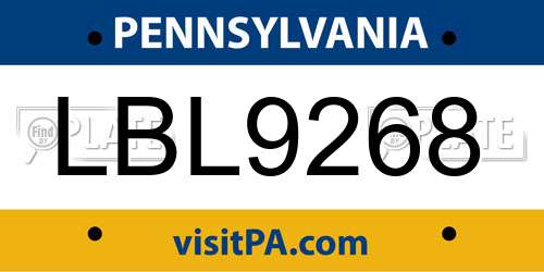 LBL9268 Pennsylvania License Plate