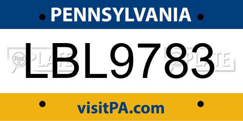 LBL9783 Pennsylvania License Plate
