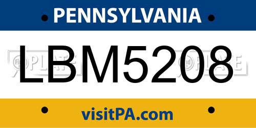 LBM5208 Pennsylvania License Plate