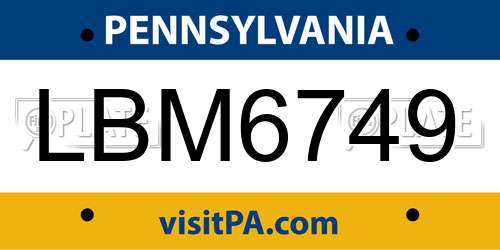LBM6749 Pennsylvania License Plate