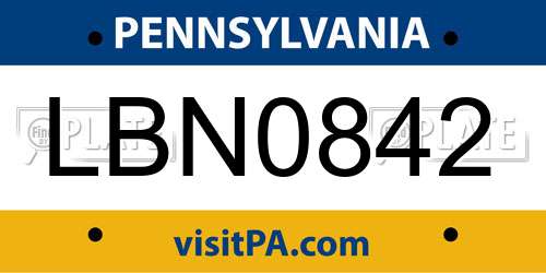 LBN0842 Pennsylvania License Plate