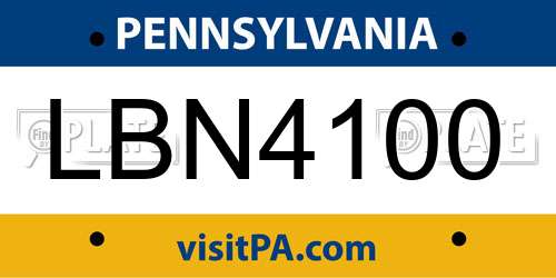 LBN4100 Pennsylvania License Plate