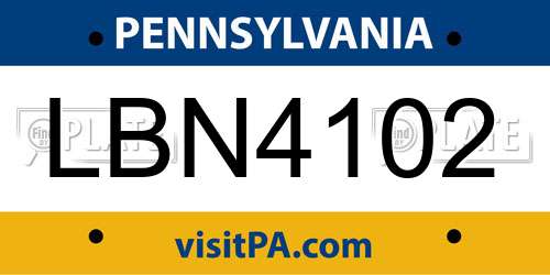 LBN4102 Pennsylvania License Plate