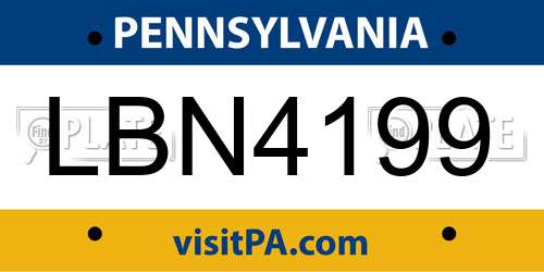 LBN4199 Pennsylvania License Plate