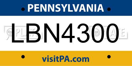 LBN4300 Pennsylvania License Plate