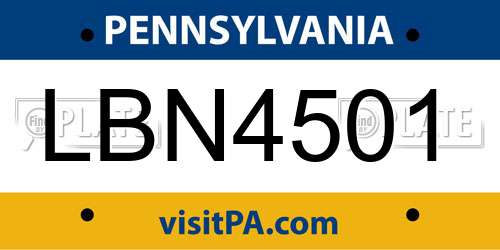 LBN4501 Pennsylvania License Plate