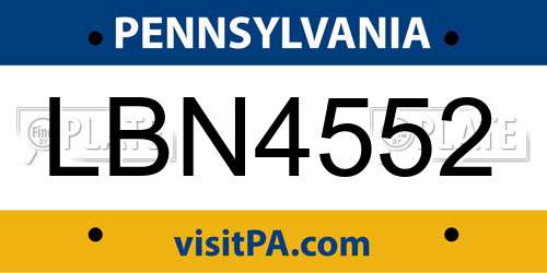 LBN4552 Pennsylvania License Plate