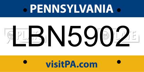LBN5902 Pennsylvania License Plate