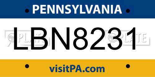 LBN8231 Pennsylvania License Plate
