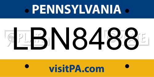 LBN8488 Pennsylvania License Plate