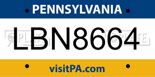 LBN8664 Pennsylvania License Plate