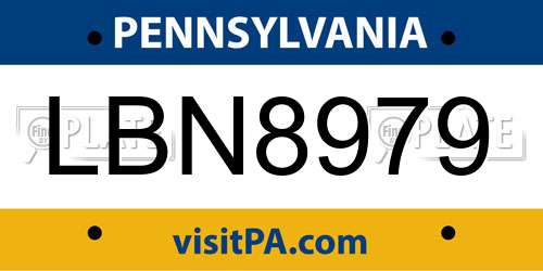 LBN8979 Pennsylvania License Plate