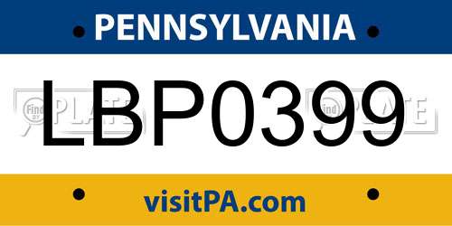 LBP0399 Pennsylvania License Plate