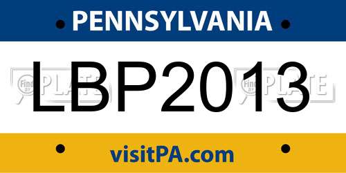 LBP2013 Pennsylvania License Plate