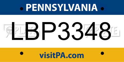 LBP3348 Pennsylvania License Plate