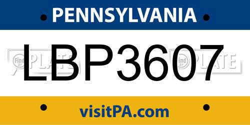 LBP3607 Pennsylvania License Plate