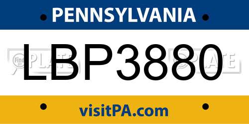 LBP3880 Pennsylvania License Plate