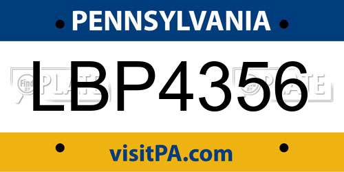 LBP4356 Pennsylvania License Plate