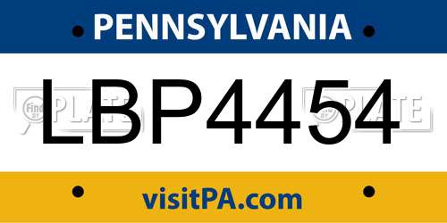 LBP4454 Pennsylvania License Plate