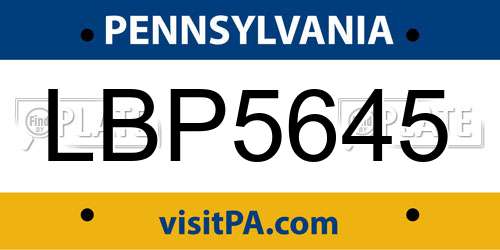 LBP5645 Pennsylvania License Plate