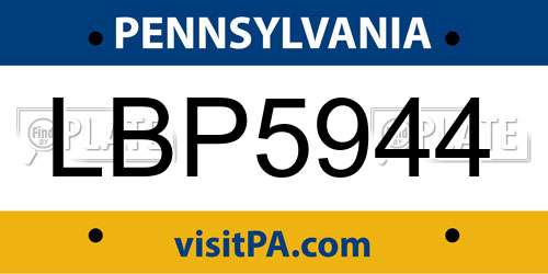 LBP5944 Pennsylvania License Plate