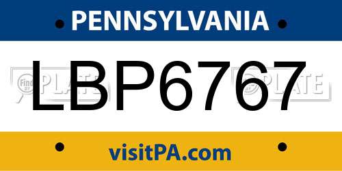 LBP6767 Pennsylvania License Plate