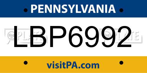LBP6992 Pennsylvania License Plate