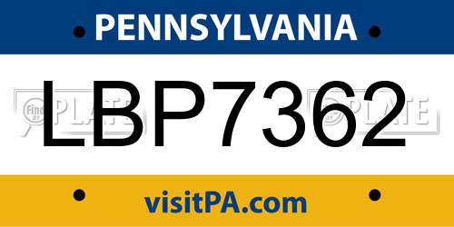 LBP7362 Pennsylvania License Plate