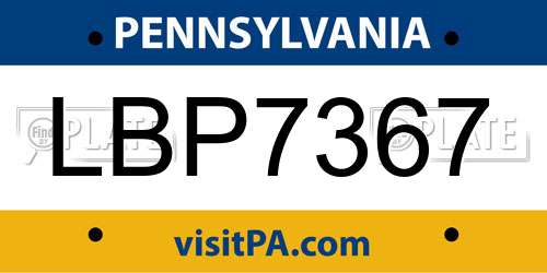 LBP7367 Pennsylvania License Plate