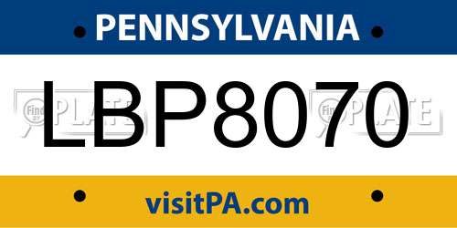 LBP8070 Pennsylvania License Plate