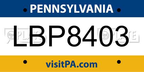 LBP8403 Pennsylvania License Plate
