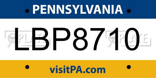 LBP8710 Pennsylvania License Plate