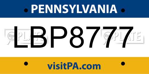 LBP8777 Pennsylvania License Plate