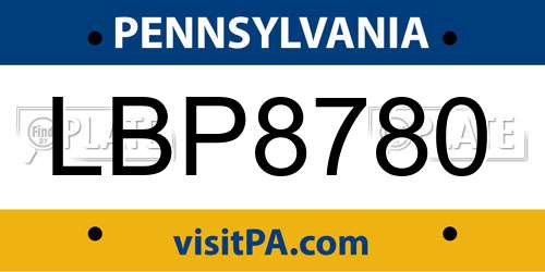 LBP8780 Pennsylvania License Plate