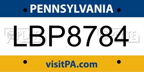 LBP8784 Pennsylvania License Plate