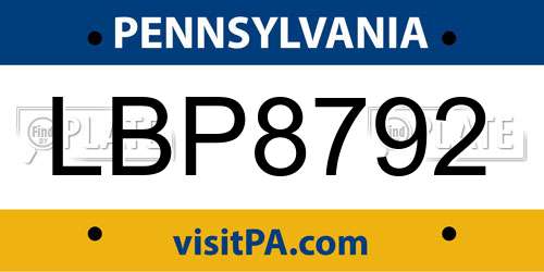 LBP8792 Pennsylvania License Plate