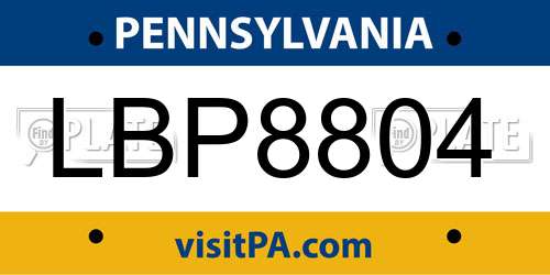 LBP8804 Pennsylvania License Plate