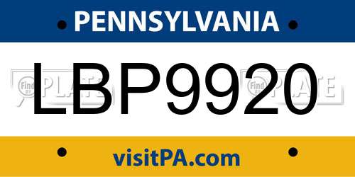 LBP9920 Pennsylvania License Plate