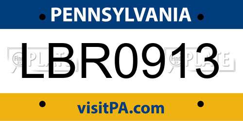 LBR0913 Pennsylvania License Plate