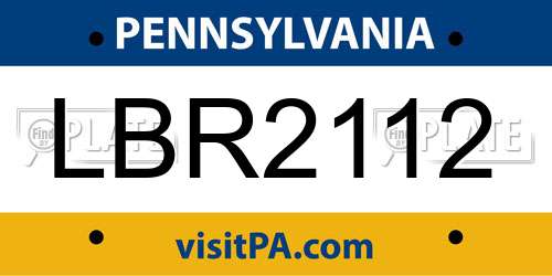 LBR2112 Pennsylvania License Plate