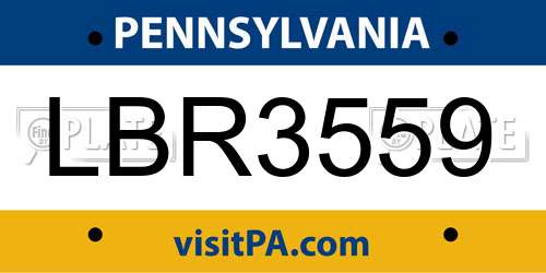 LBR3559 Pennsylvania License Plate