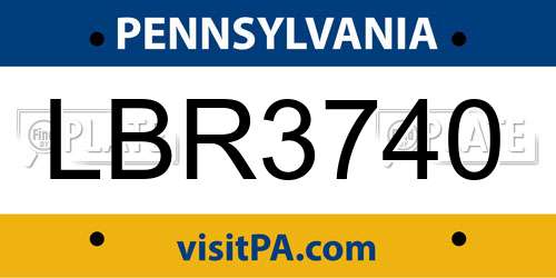 LBR3740 Pennsylvania License Plate