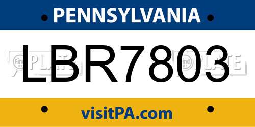 LBR7803 Pennsylvania License Plate