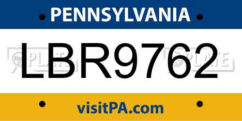 LBR9762 Pennsylvania License Plate