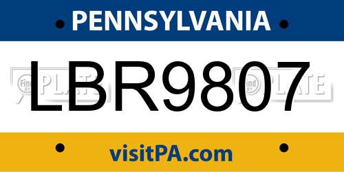 LBR9807 Pennsylvania License Plate