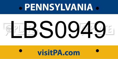 LBS0949 Pennsylvania License Plate
